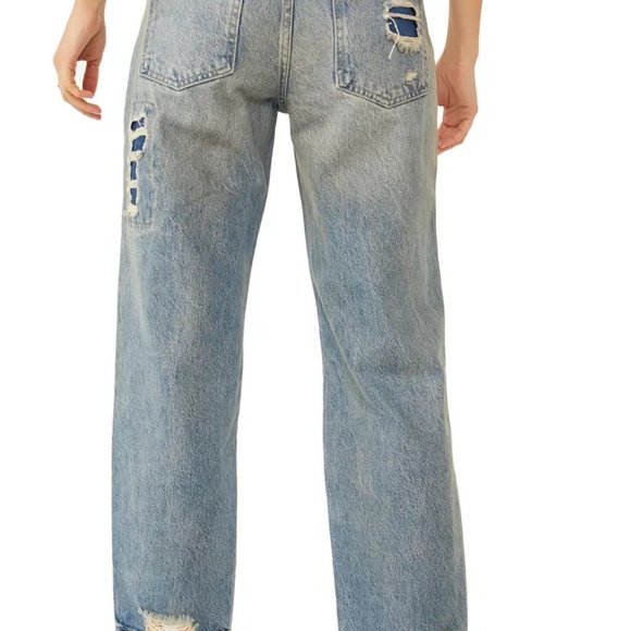 Free People Blue Patterned Straight Leg Jeans - Picture 8 of 12